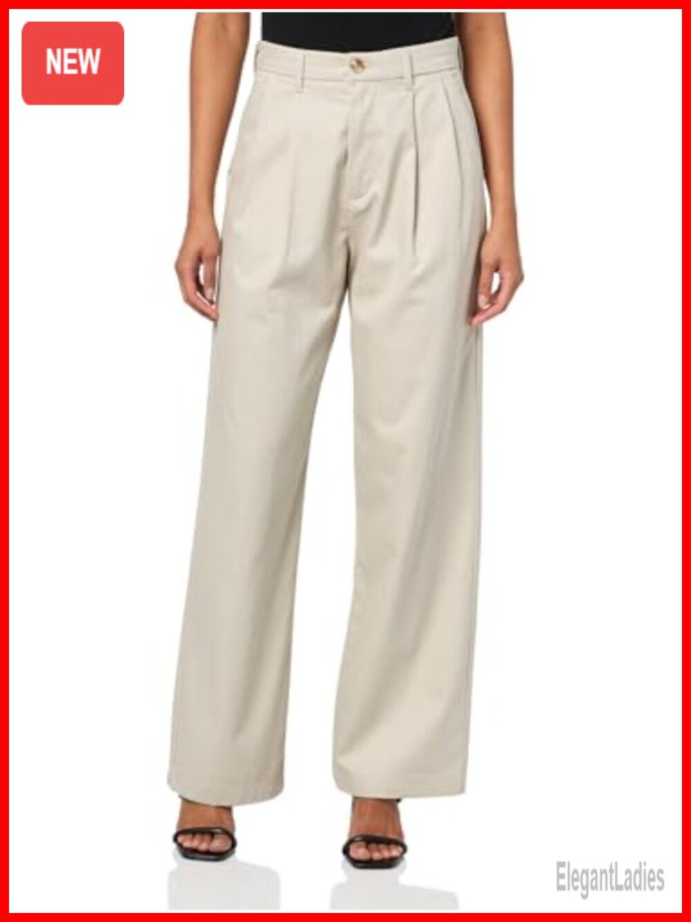 Signature Pleated Khaki High Rise Wide Leg Straight Pants Stain Defender